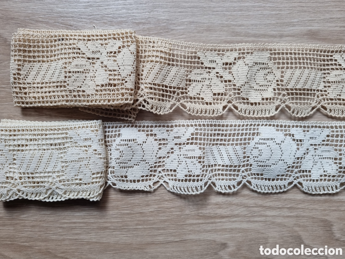 Antig&uuml;edades: Antiguas tiras de pasamaner&iacute;a. Puntillas cremas y blancas. 140 + 270 cm x 6. Preciosas.