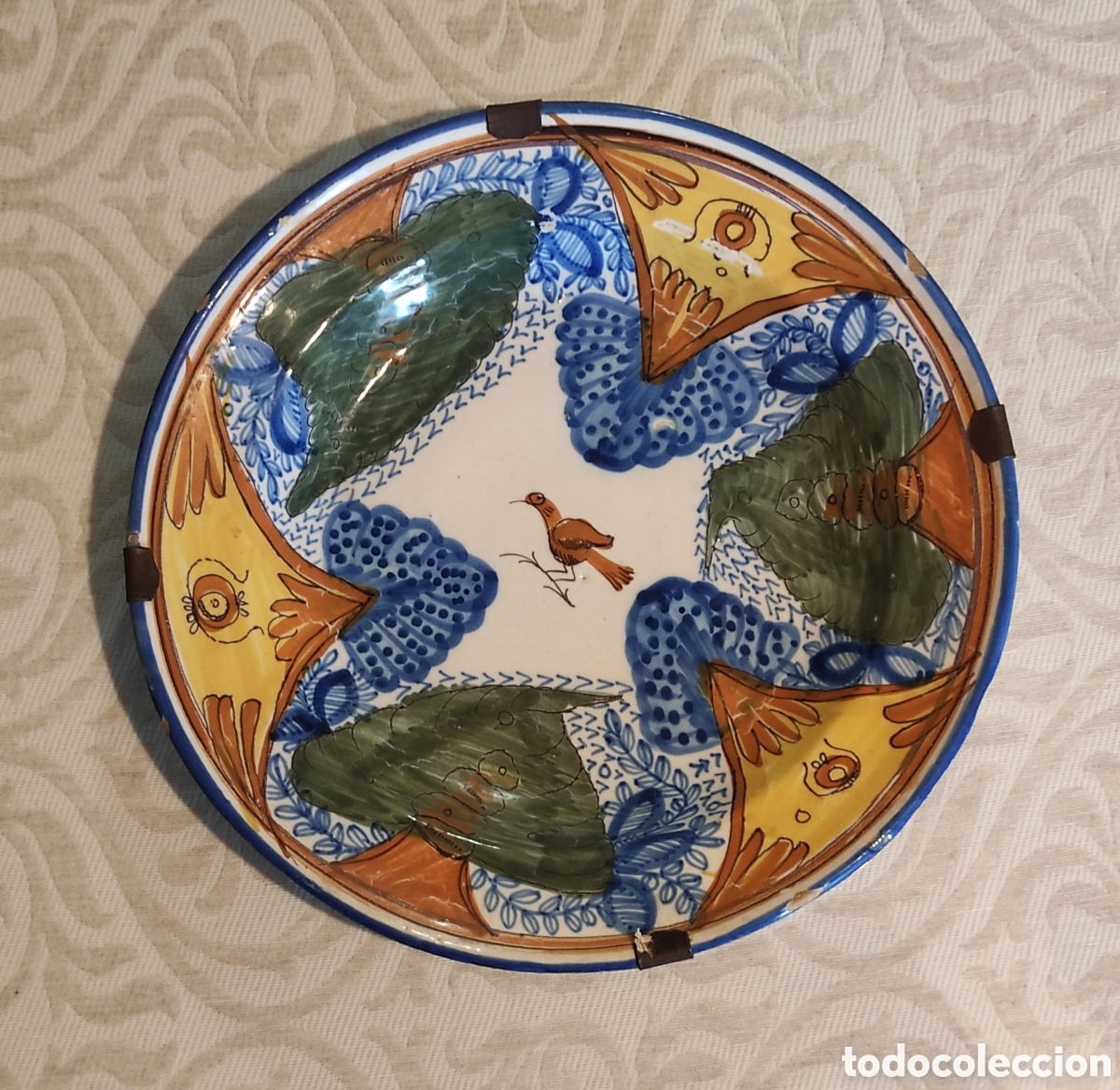 Antig&uuml;edades: ANTIGUO PLATO SIGLO XIX - MANISES O RIBESALVES - DI&Aacute;METRO 29,5 CM.