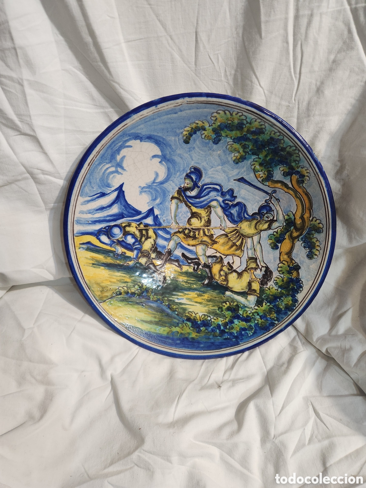 Antiguidades: GRAN PLATO CERAMICA TALAVERA SASO. TIPO CUENCO. SERIE QUIJOTE. 33CM.
