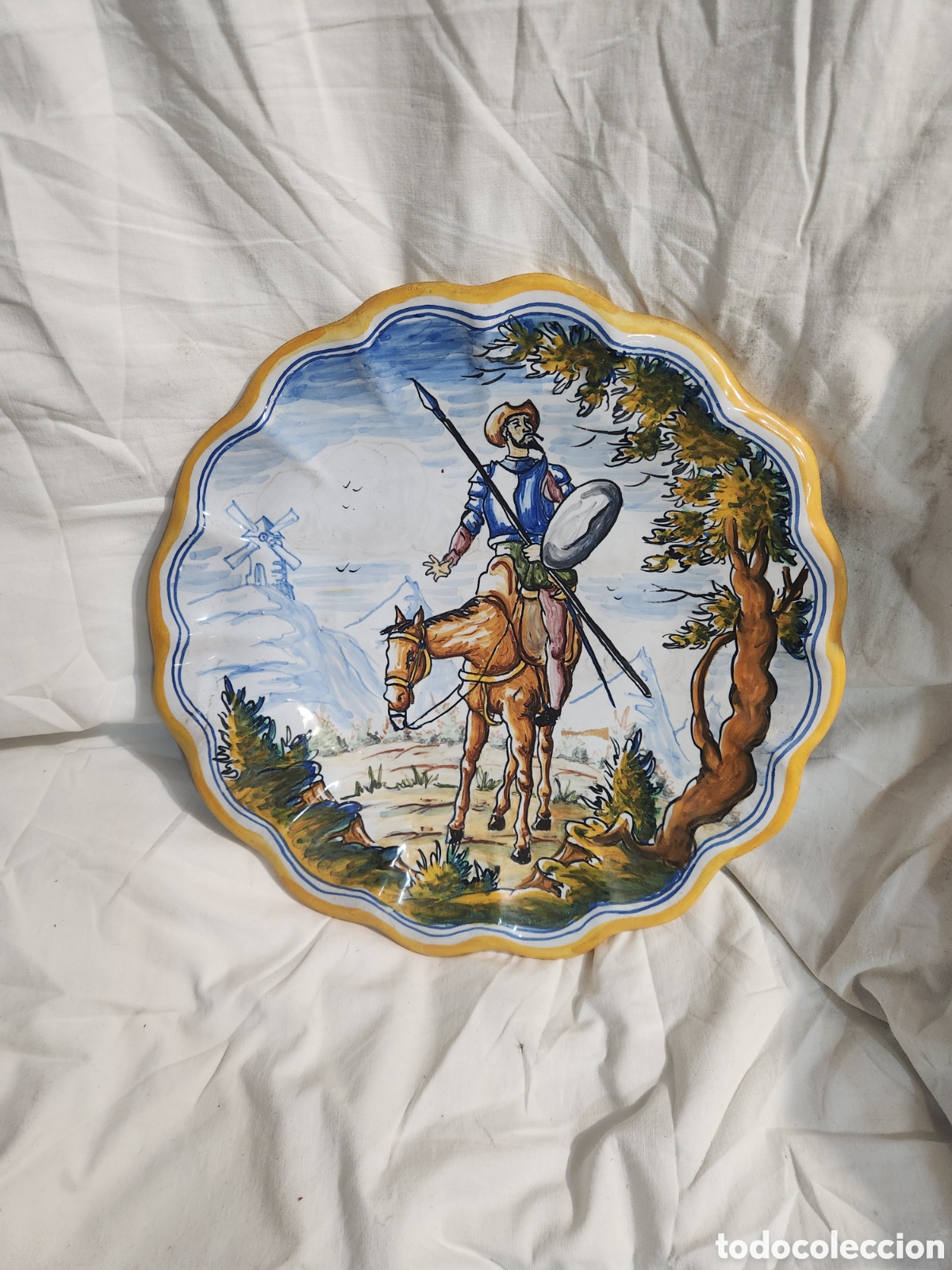 Oggetti Antichi: GRAN PLATO CERAMICA TALAVERA SERIE QUIJOTE. 30CM. Escena dif&iacute;cil de encontrar.