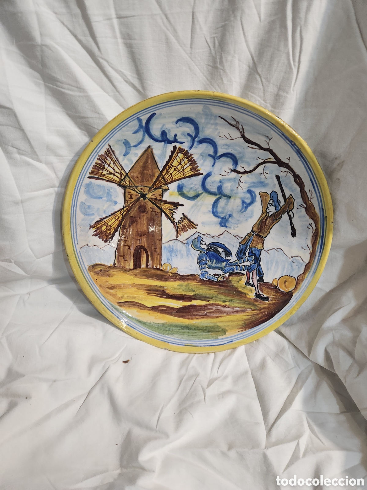 Antiquit&eacute;s: GRAN PLATO CERAMICA QUIJOTE. LA PILARICA PUENTE DEL ARZOBISPO. 31CM. INENCONTRABLE