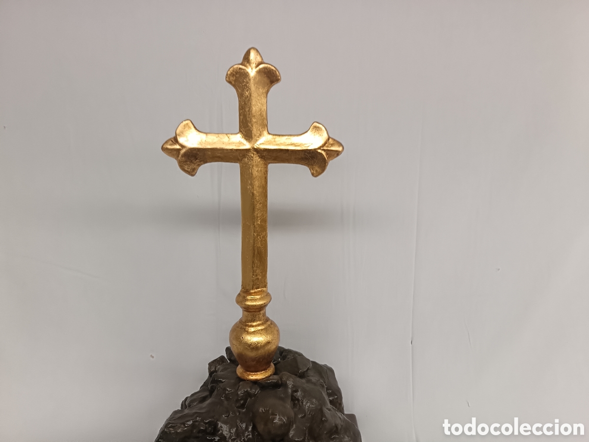 Antiquit&eacute;s: CRUCIFIJO DE ALTAR, MADERA EN PAN DE ORO Y PIEDRA, 58 CM APROX.