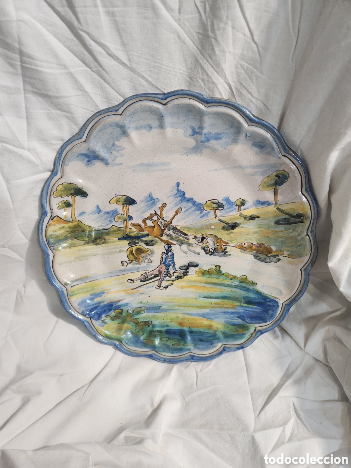 Antiquit&eacute;s: GRAN PLATO TALAVERA SASO ESCENA DEL QUIJOTE. INENCONTRABLE MISMO DIBUJO. 33CM.