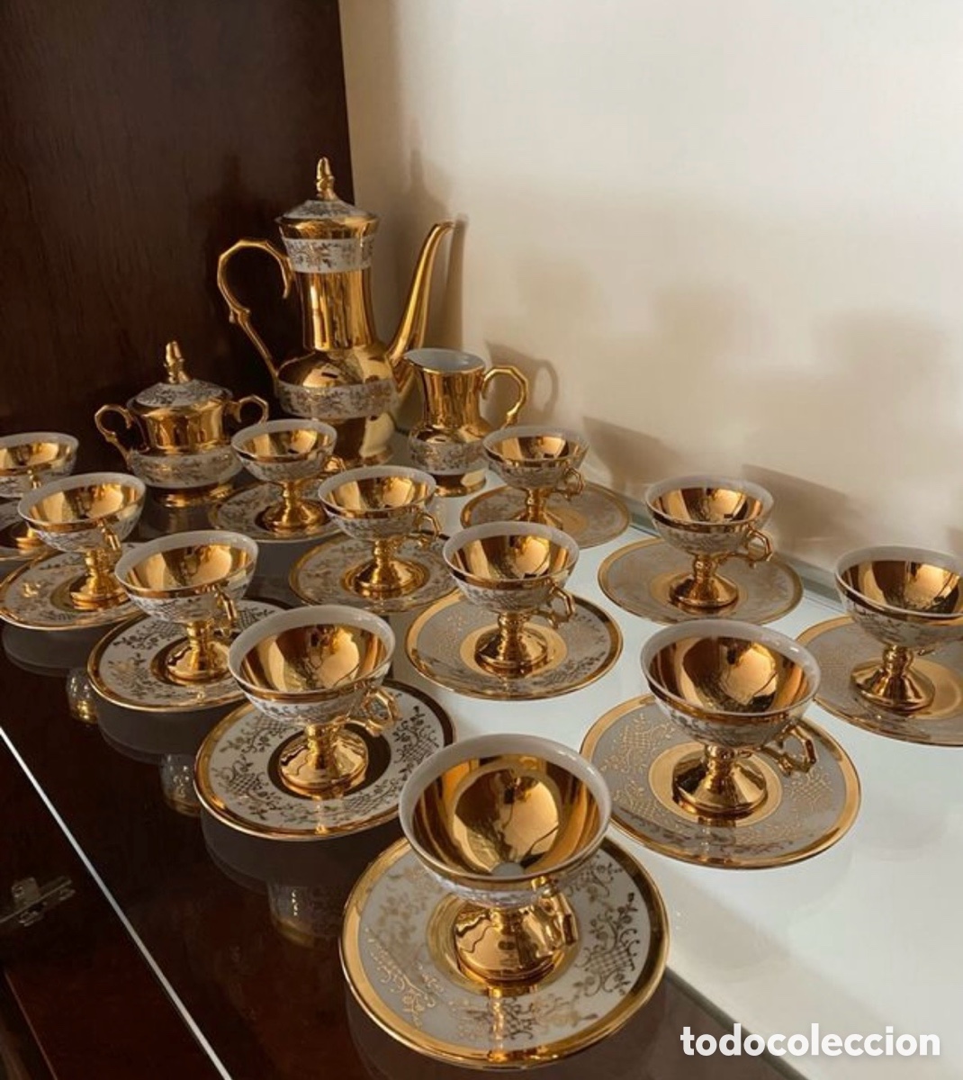 Antig&uuml;edades: Lujoso Juego de Caf&eacute; Bavaria L. Lorm &ndash; Porcelana Alemana Ba&ntilde;ada en Oro 24K