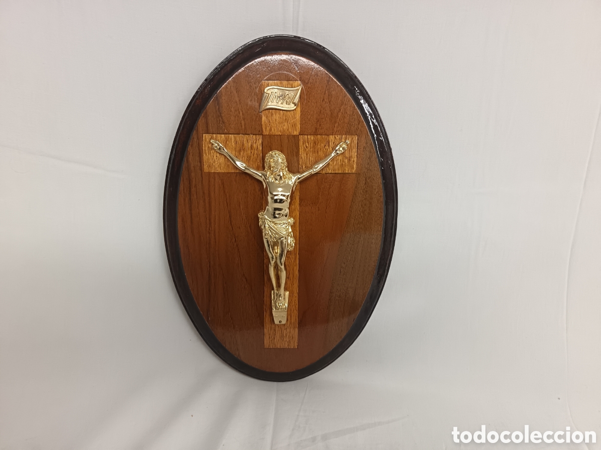 Antiquit&eacute;s: CRISTO DE BRONCE O LATON DORADO, SOBRE MADERA