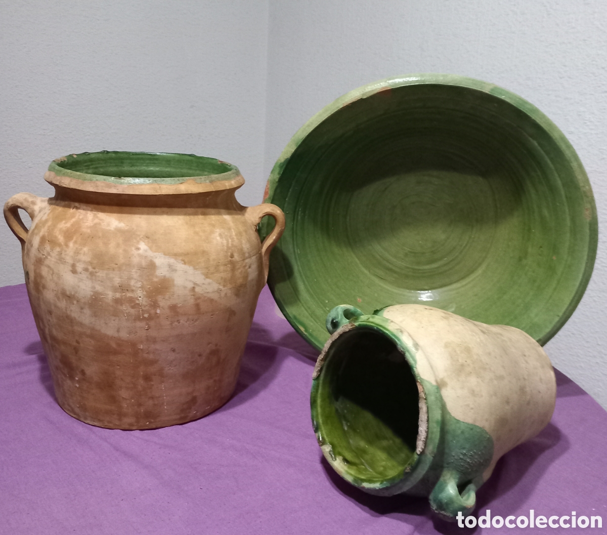 Antiquit&auml;ten: ANTIGUA PAREJA DE ORZAS ESMALTADAS+ANTIGUO LEBRILLO ESMALTADOS