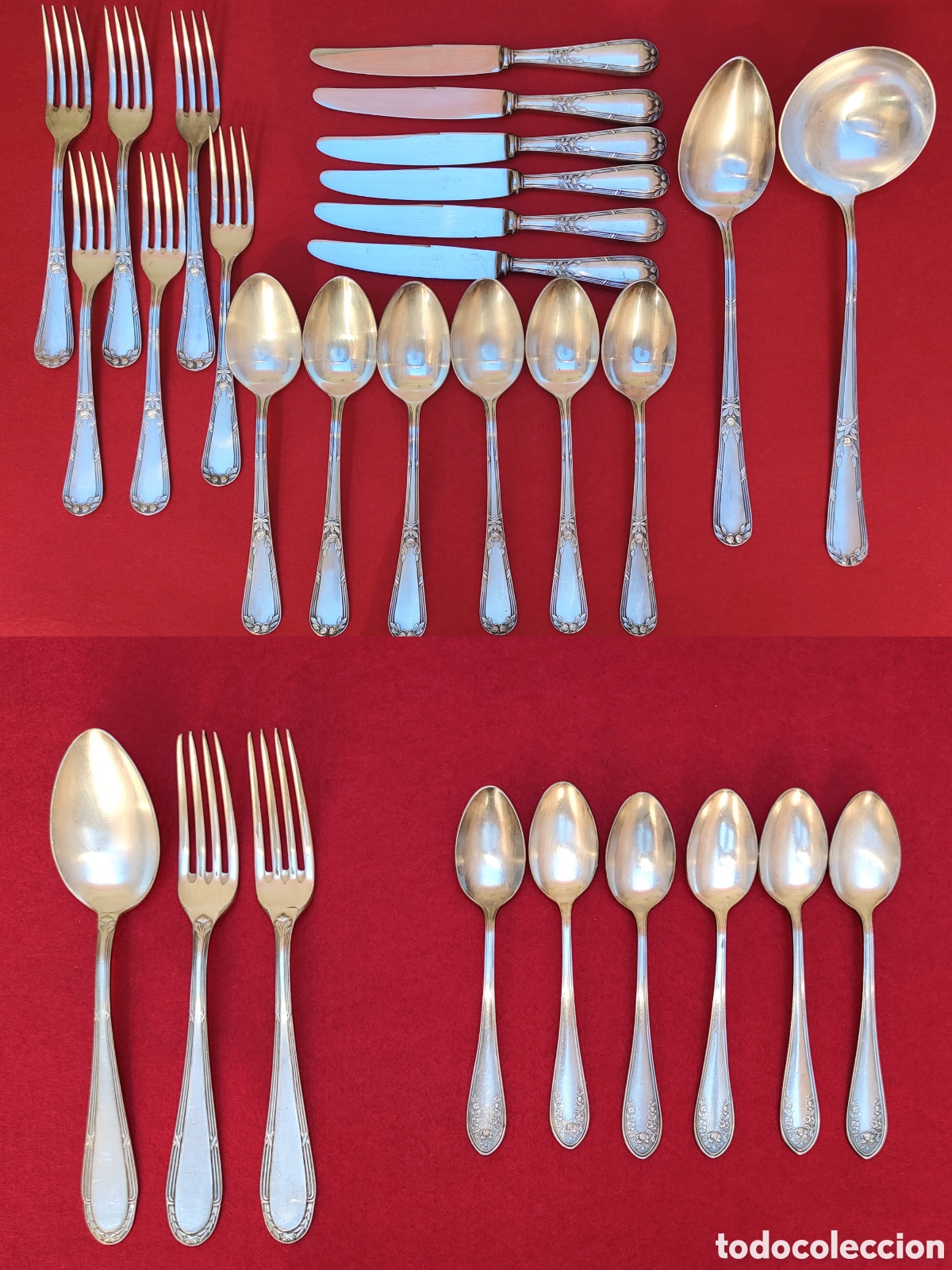Antig&uuml;edades: Cuberter&iacute;a alpaca plateada 29 piezas Dalia Cruz de Malta Rosado