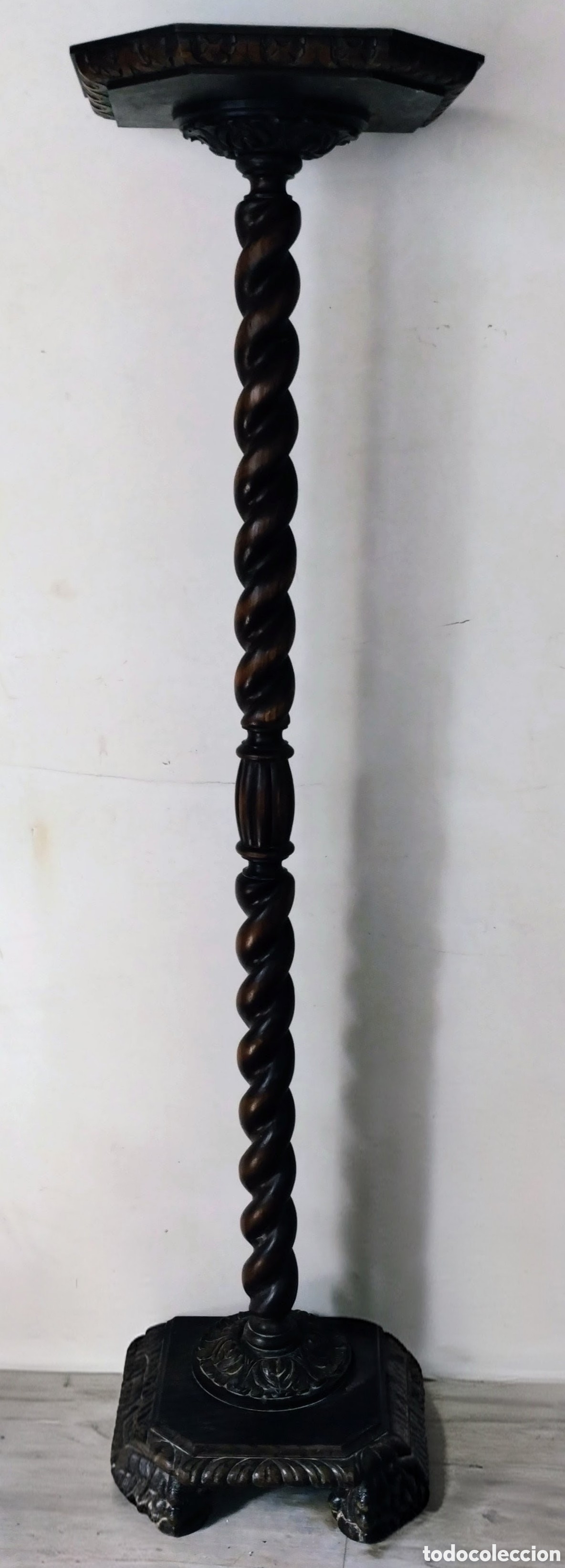 Antiquit&auml;ten: COLUMNA SALOM&Oacute;NICA DE MADERA (con pedestal o soporte decorativo) CON M&Aacute;S DE UN SIGLO DE ANTIG&Uuml;EDAD