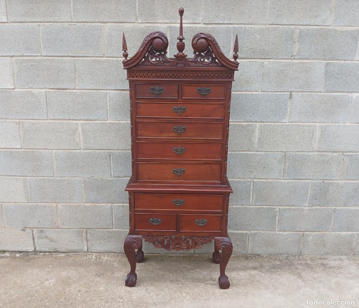 Oggetti Antichi: Mueble Sinfonier antiguo estilo ingl&eacute;s Chippendale (165 cm). C&oacute;moda alta Cajonera antigua Victoriano
