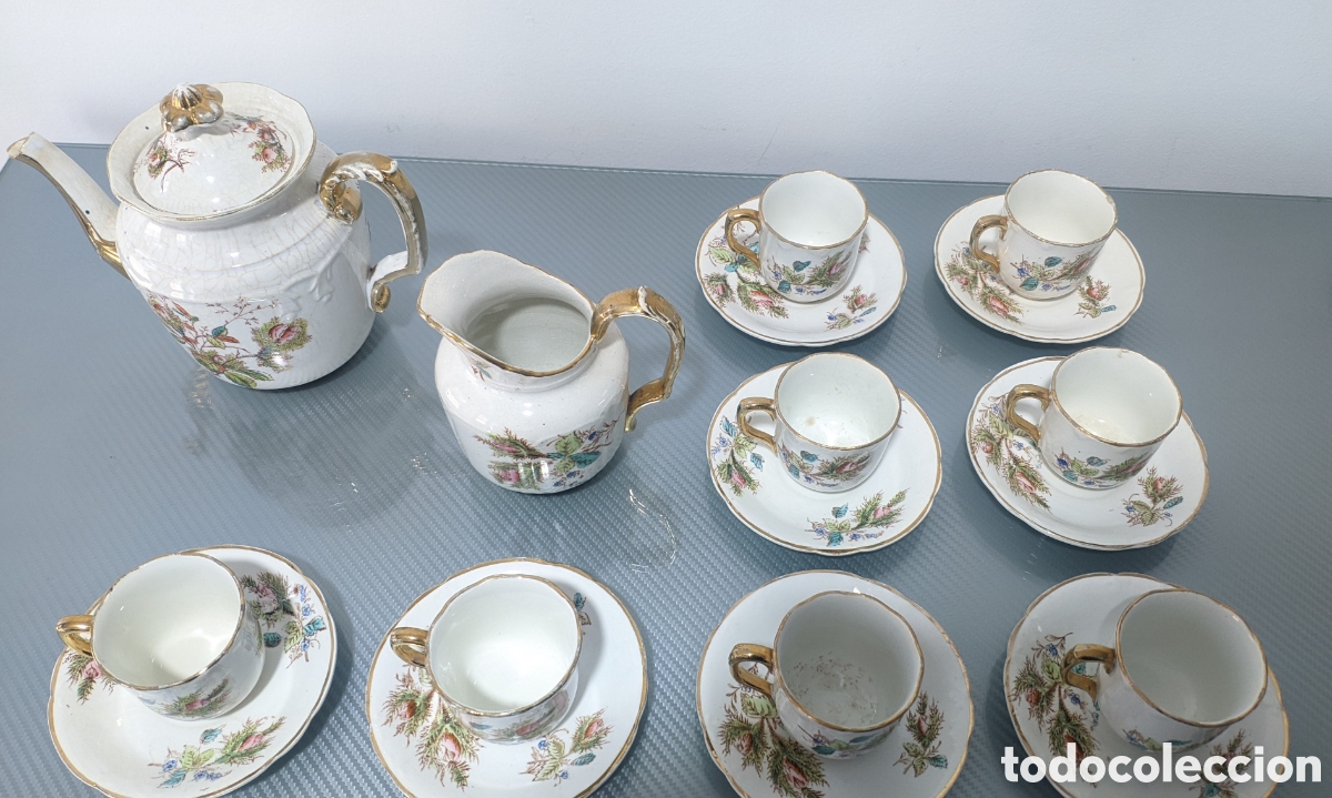 Antig&uuml;edades: Juego de caf&eacute; 8 serv. porcelana fina francesa 1902.