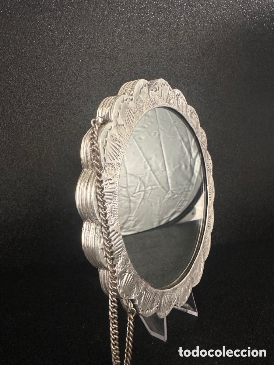 Antig&uuml;edades: Espejo vintage repouss&eacute; floral Turko plata SB900