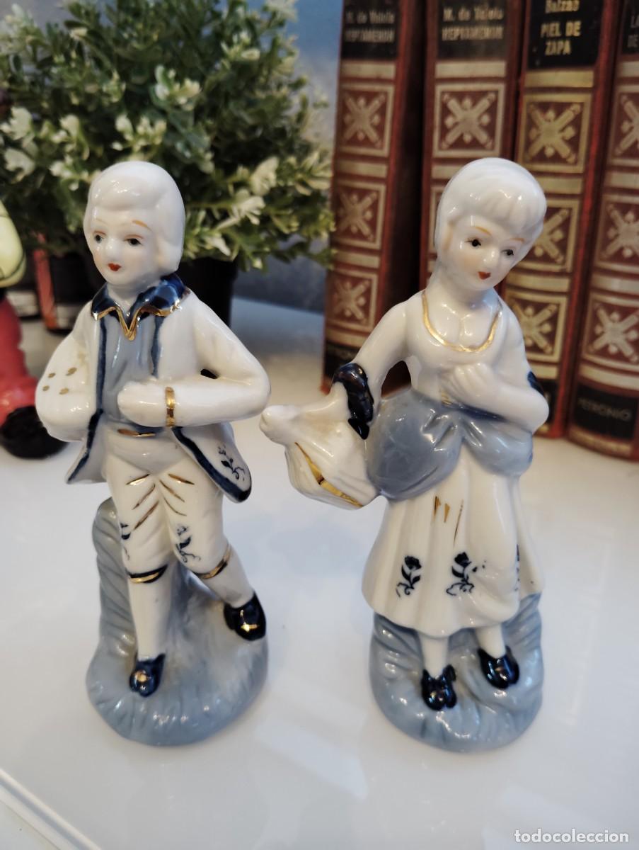 Antiquit&eacute;s: Figura porcelana de pareja chico y chica de epoca