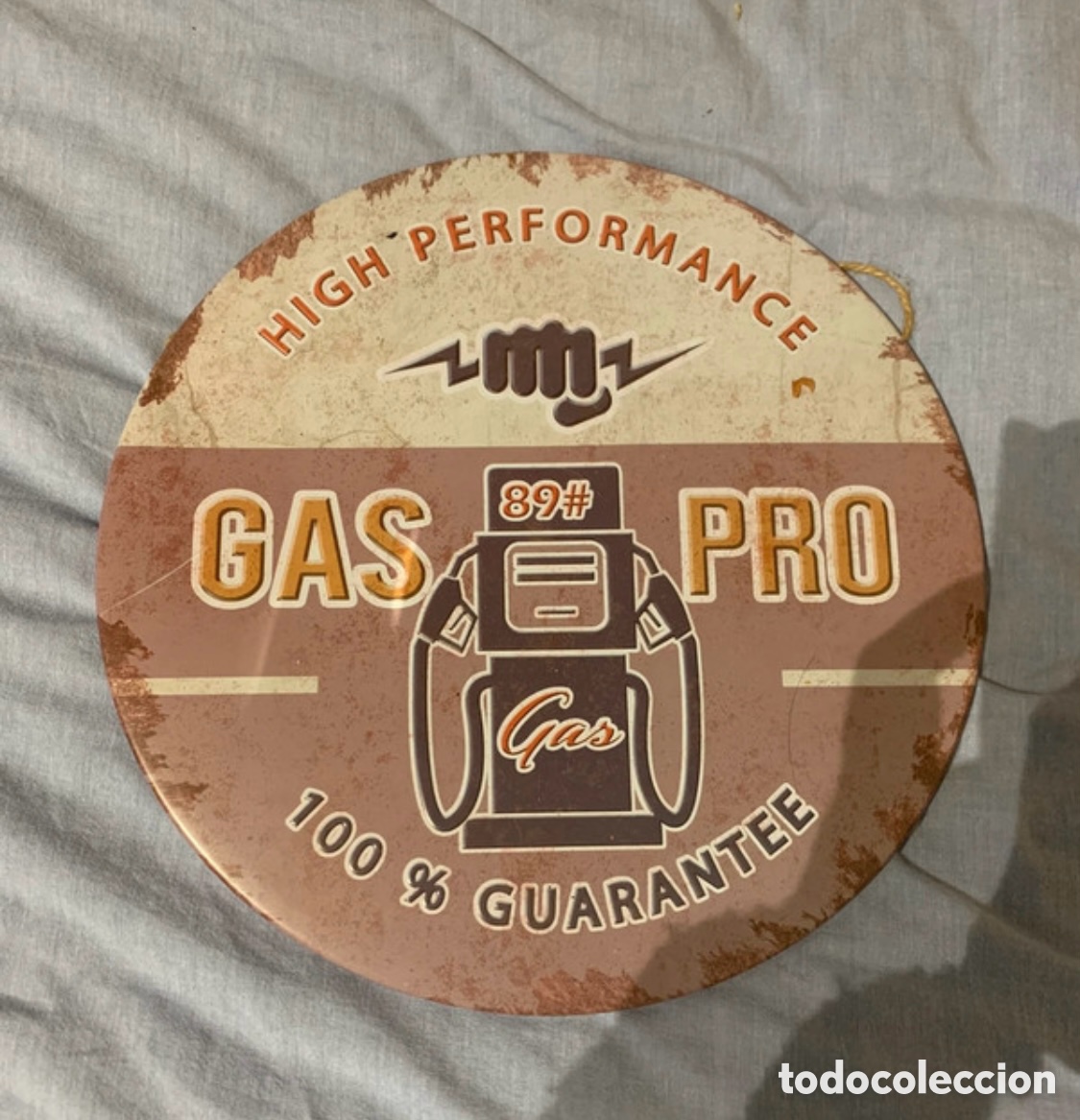 Antig&uuml;edades: Chapa met&aacute;lica redonda vintage gasolinera Gas Pro &ndash; 30 cm di&aacute;metro