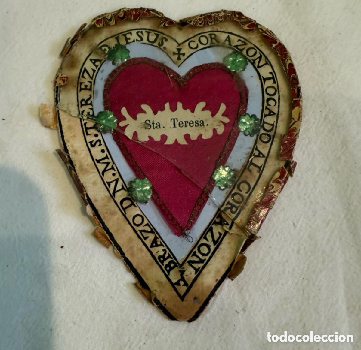 Antig&uuml;edades: Antiguo relicario devocional de Santa Teresa de Jes&uacute;s &ndash; Coraz&oacute;n m&iacute;stico &ndash; Siglo XIX
