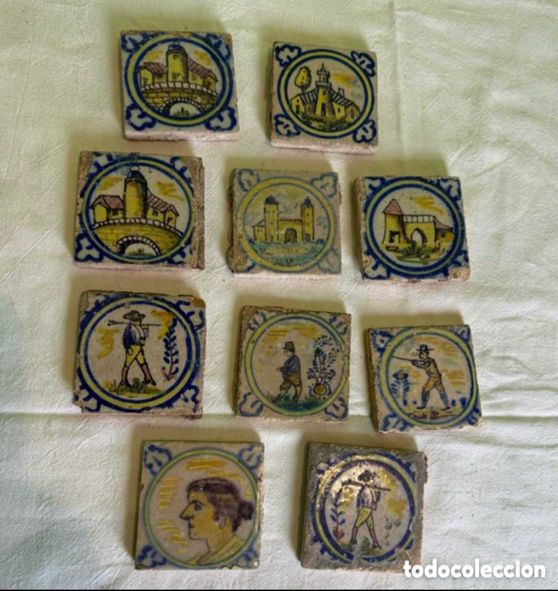 Antiguidades: Lote de azulejos olambrillas peque&ntilde;os decorativos antiguos, del siglo XIX.