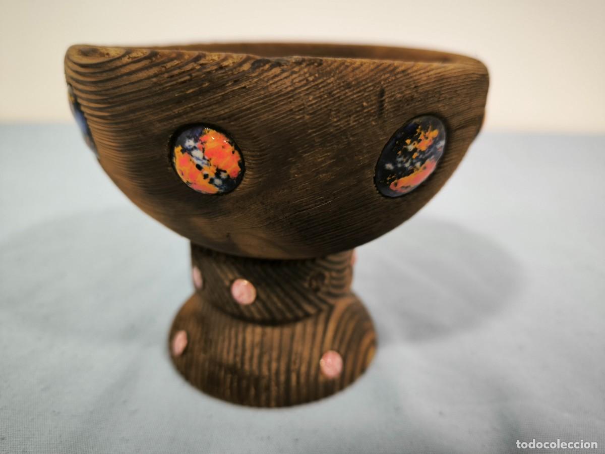 Antig&uuml;edades: Cuenco Decorativo De Madera Tallada &ndash; Centro De Mesa Artesanal Con Incrustaciones