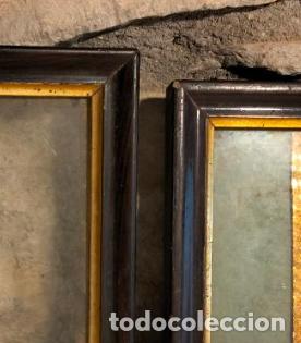 Antiquit&eacute;s: 2 Marco antiguo cuadro portafotos con moldura lacada en negro y filo pan de oro dorada finales S.XIX