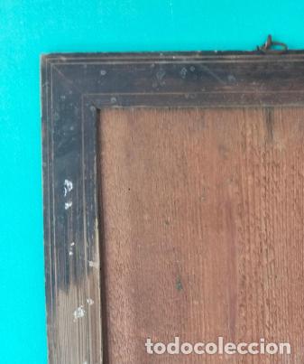 Antiquit&auml;ten: Cuadro marco de madera con pseudo marqueter&iacute;a antiguo de finales S.XIX necesita restauraci&oacute;n