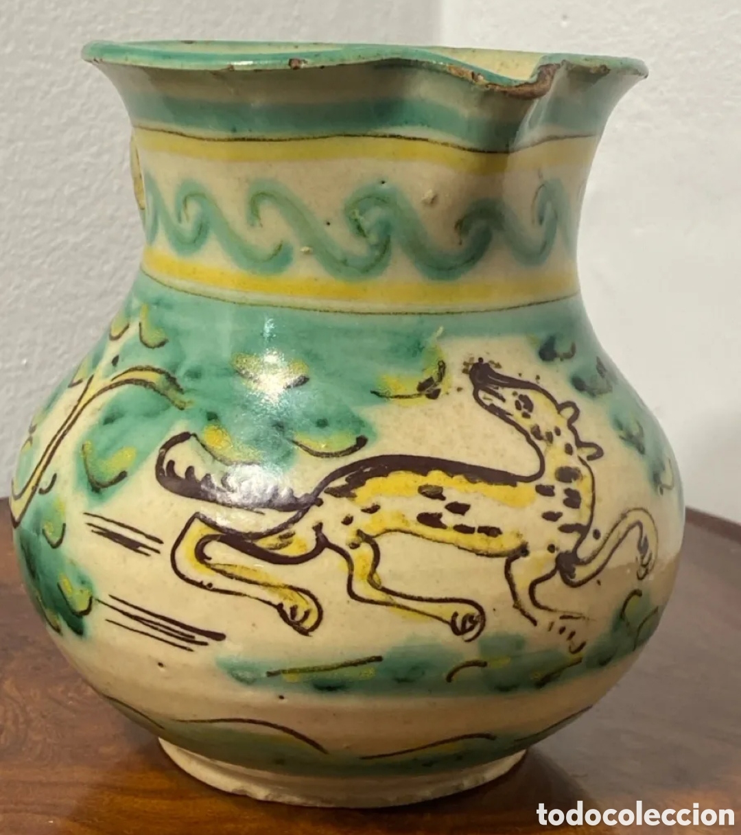 Antiques: JARRA CER&Aacute;MICA DE PUENTE DEL ARZOBISPO TOLEDO PINTADA CON MOTIVOS DE MONTER&Iacute;A Marcas en base