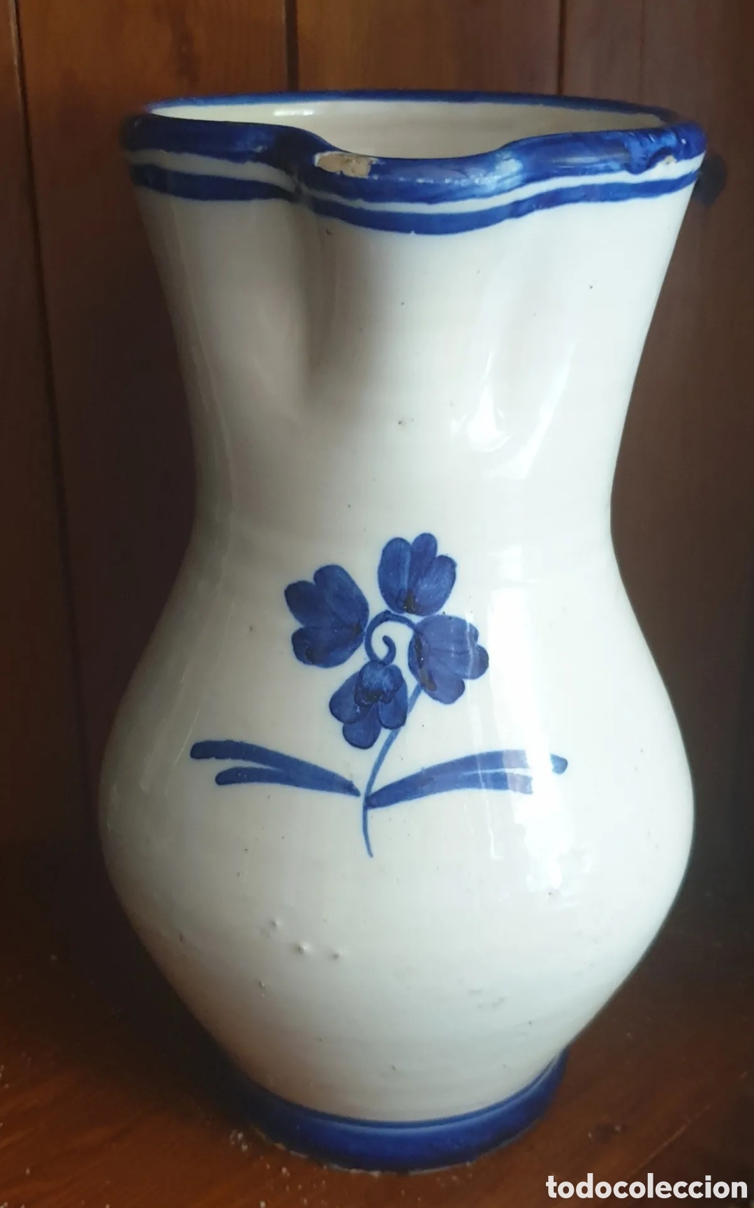 Oggetti Antichi: Jarra aguamanil de Cer&aacute;mica Talavera blanca y azul perejil 22,5 cm