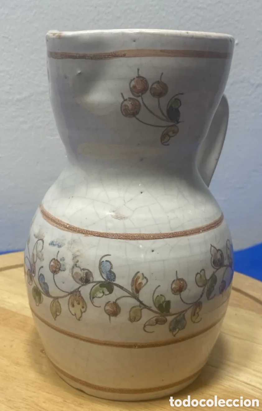 Antiques: Jarra esmaltada y policromada Cer&aacute;mica Popular Espa&ntilde;ola Manises Talavera 19,5 cm.