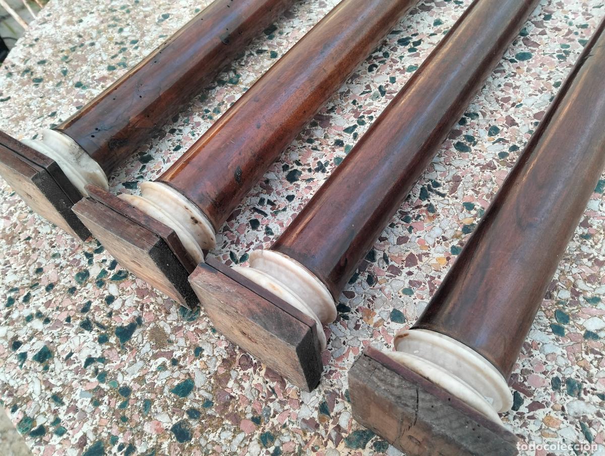 Antiquit&eacute;s: 4 Columnas estilo Imperio de madera nogal y m&aacute;rmol tallado antiguas lote de mueble repuesto S.XIX