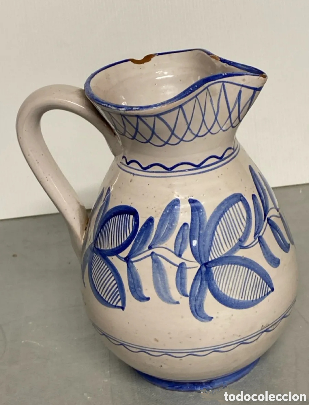 Antig&uuml;edades: Jarra cer&aacute;mica firmado Muel Zaragoza AR A. Rubio? 18,5 cm