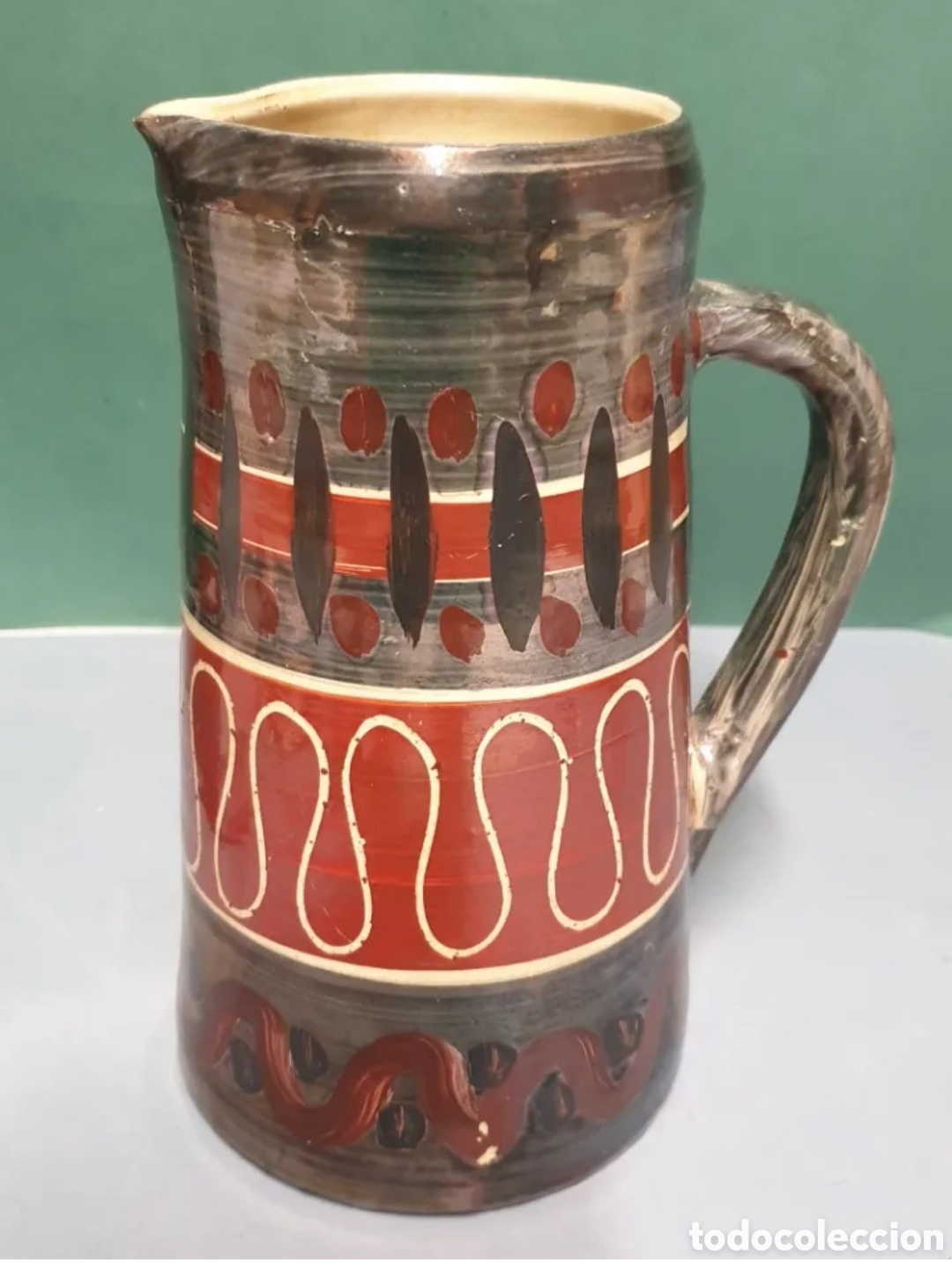 Antiguidades: Jarra ceramica Verg&eacute;s vidriada reflejos met&aacute;licos marca en base