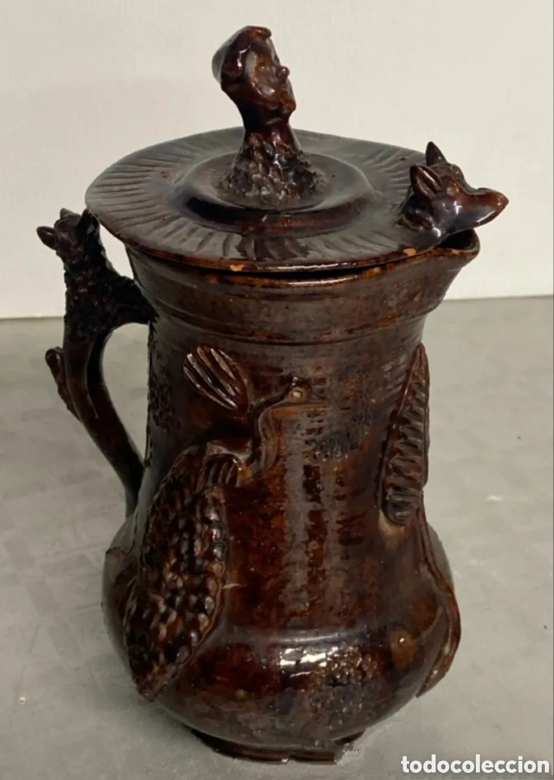 Antig&uuml;edades: JARRA CON TAPA Y UN ASA DE CER&Aacute;MICA DE CASATEJADA C&Aacute;CERES 22,5 cm