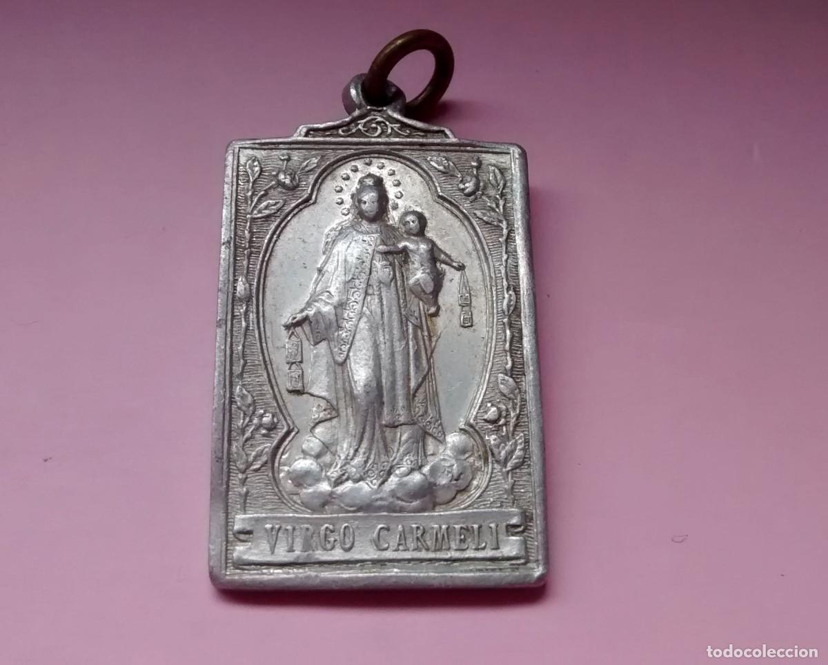 Oggetti Antichi: MEDALLA VIRGO CARMELI - COR JESU REDEMTORI NOSTRI - 3 X 1,80 CMS. - MUY BUEN ESTADO