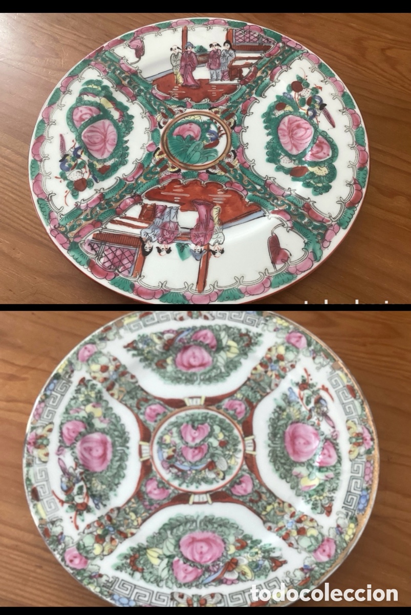 Antig&uuml;edades: Par de platos chinos, importados desde Macao, fam&iacute;lia Roza, siglo XX.