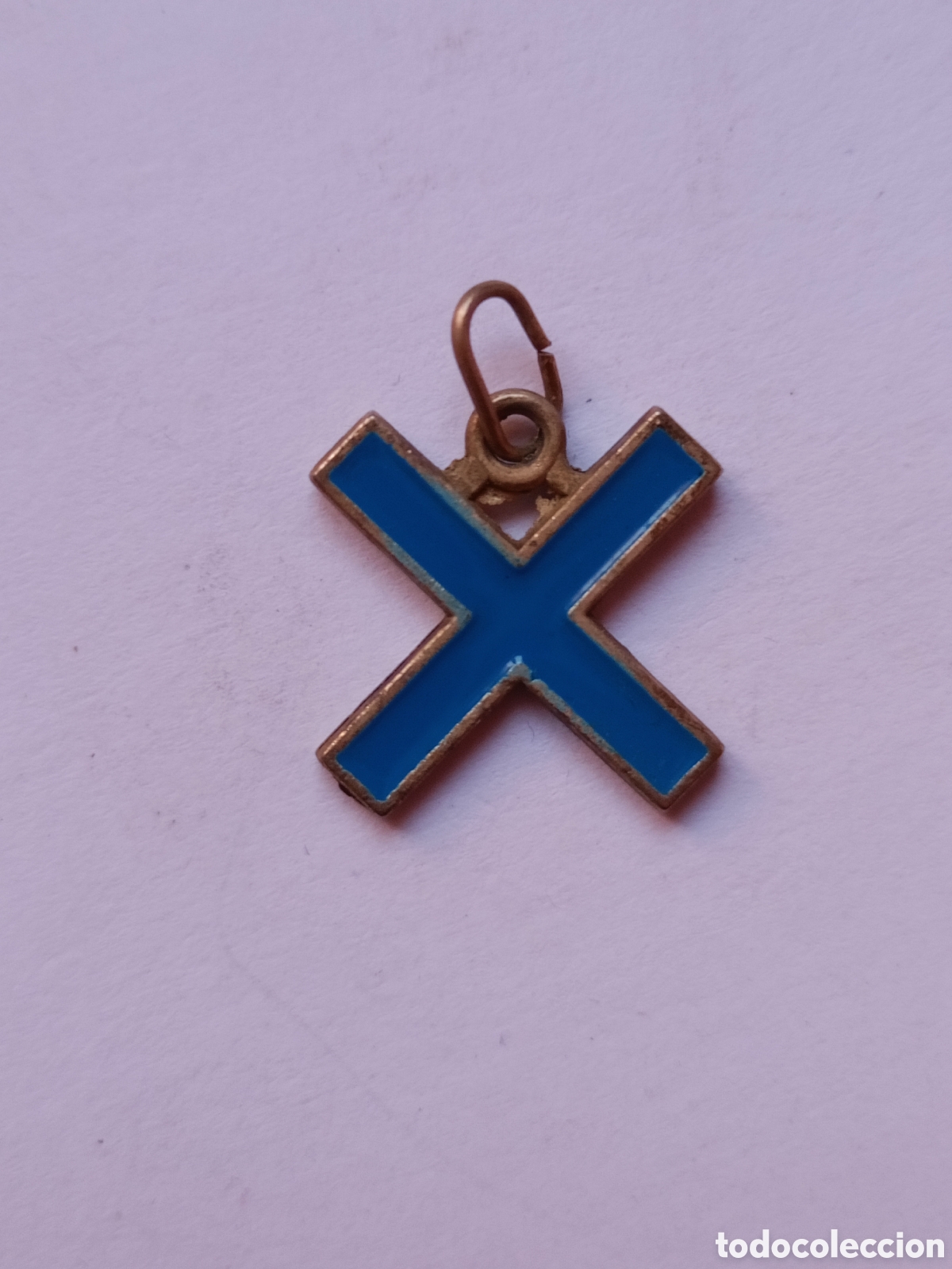 Oggetti Antichi: Colgante cruz de San Andr&eacute;s esmalte azul y metal