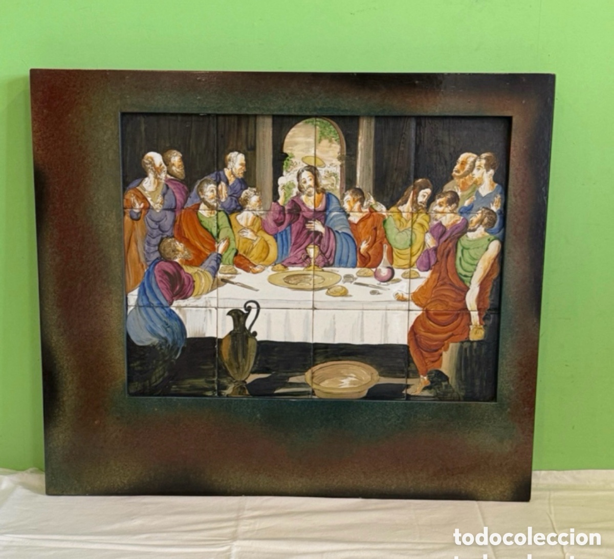 Antiques: Antiguo panel 12 azulejos pintados - La &Uacute;ltima Cena - cuadro de la primera mitad del siglo XX
