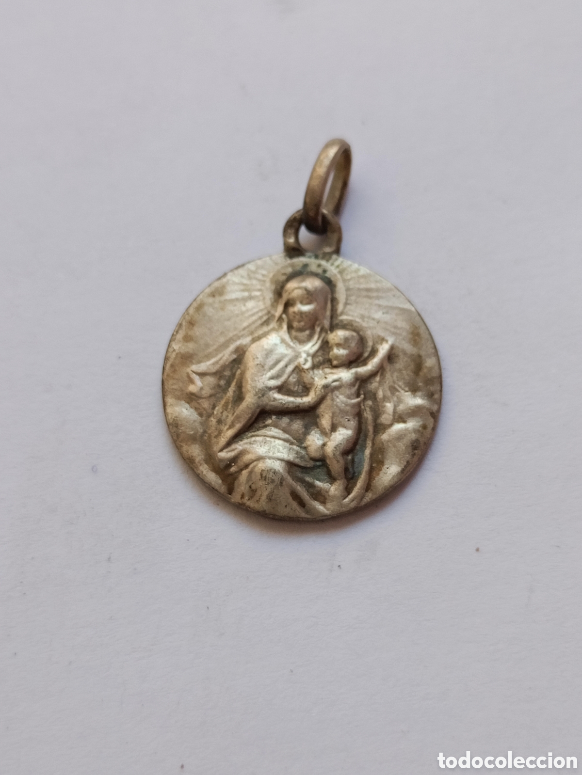 Antig&uuml;edades: Antigua medalla colgante Sagrado coraz&oacute;n de Jes&uacute;s en plata