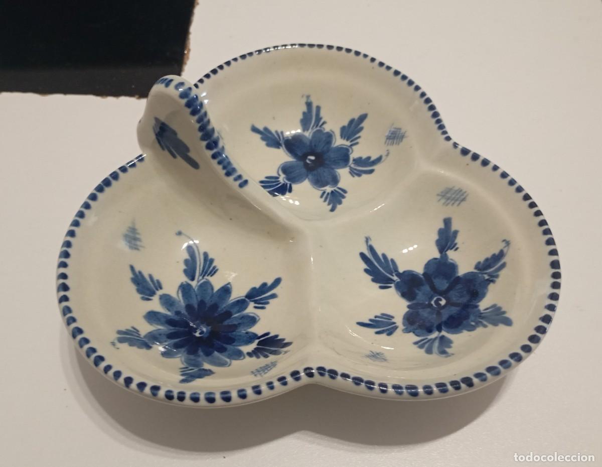 Antig&uuml;edades: HERMOSA FUENTE PARA SNACKS,DELFT DE CER&Aacute;MICA BLANCA CON DECORACI&Oacute;N FLORAL EN AZUL COBALTO, VINTAGE