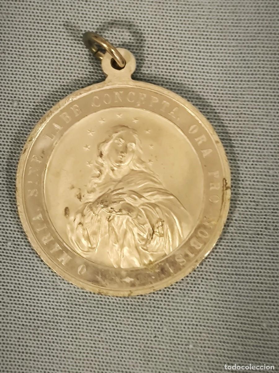 Antiques: Medalla Religiosa Virgen Inmaculada &ndash; Colgante Devocional Cl&aacute;sico Con Inscripciones