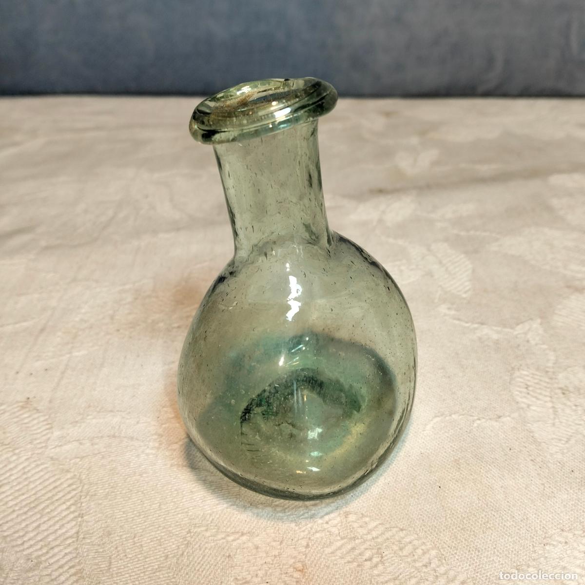 Antig&uuml;edades: Antigua botella frasco figueta de cristal vidrio verde catal&aacute;n soplado a mano p&oacute;cima figueta S.XIX