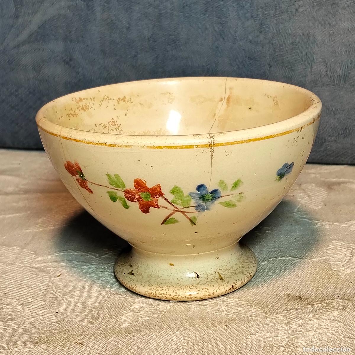 Antiquit&auml;ten: Cuenco bol de porcelana antiguo cer&aacute;mica San Claudio Oviedo flores pintadas a&ntilde;os 30-40