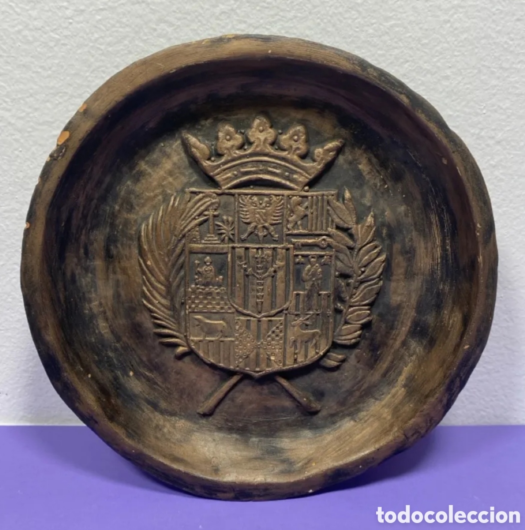 Antiques: Plato cer&aacute;mica r&uacute;stica con antiguo escudo Diputaci&oacute; de Lleida incorpora escudos partidos judiciales