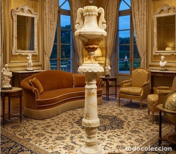 Antig&uuml;edades: ANTIGUA COLUMNA Y JARRON LAMPARA DE MARMOL ALABASTRO , MAGNIFICA TALLA
