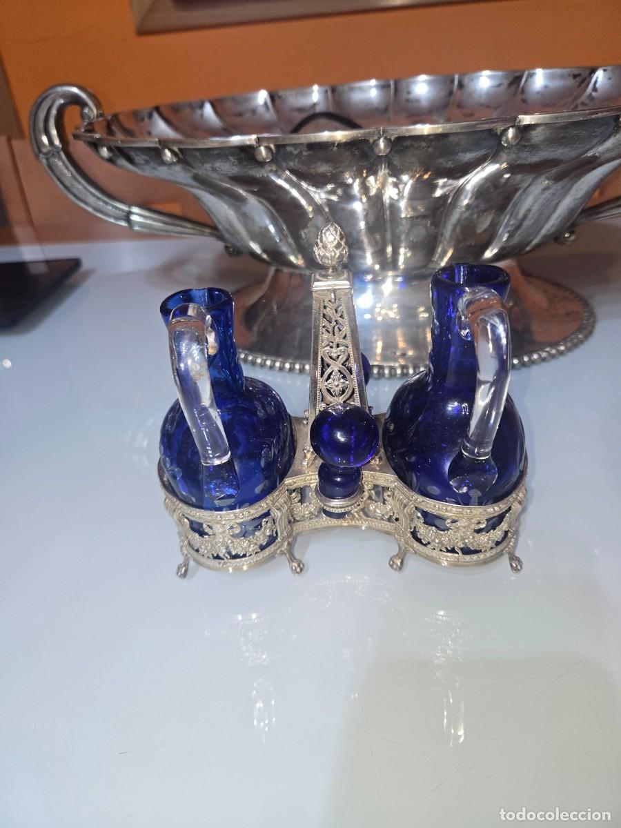 Antig&uuml;edades: VINAGRERAS PLATA DE LEY CRISTAL AZUL COBALTO