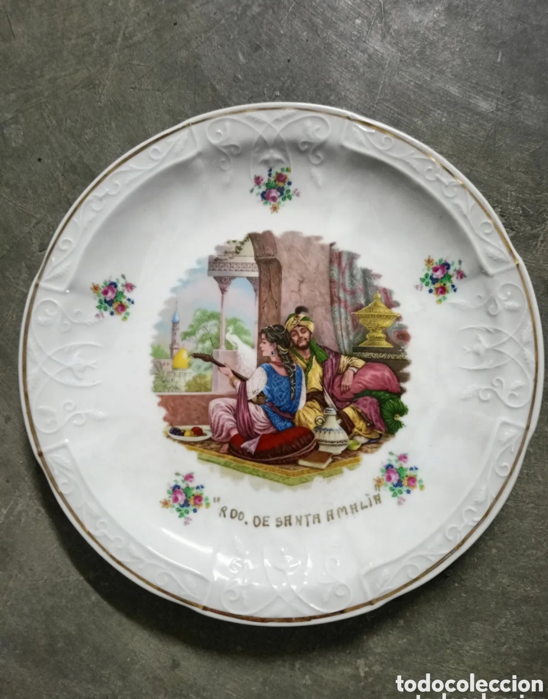 Antig&uuml;edades: Plato recuerdo de santa Amalia escena rom&aacute;ntica &aacute;rabe