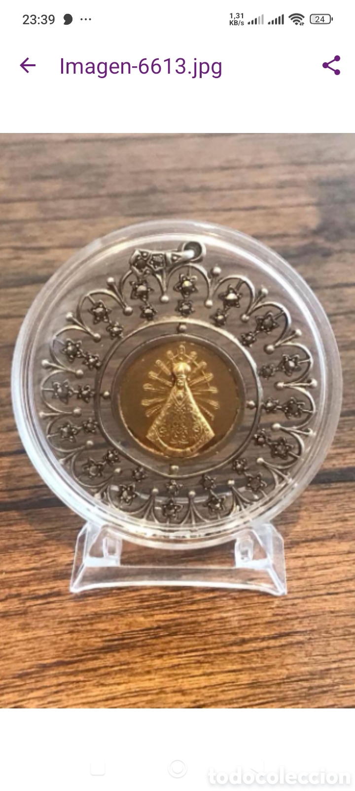 Antiguidades: Medalla Devocional Virgen de Luj&aacute;n Plata (0.900), Oro (18 quilates) y Marquesitas