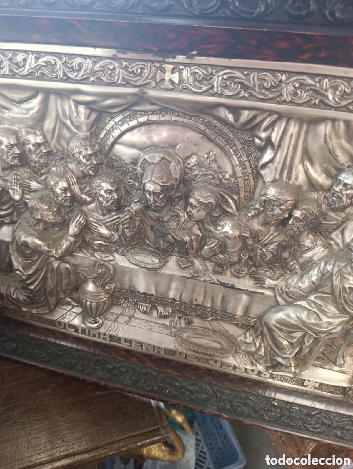 Antig&uuml;edades: Cuadro ultima cena en laton plateado. - Foto 2