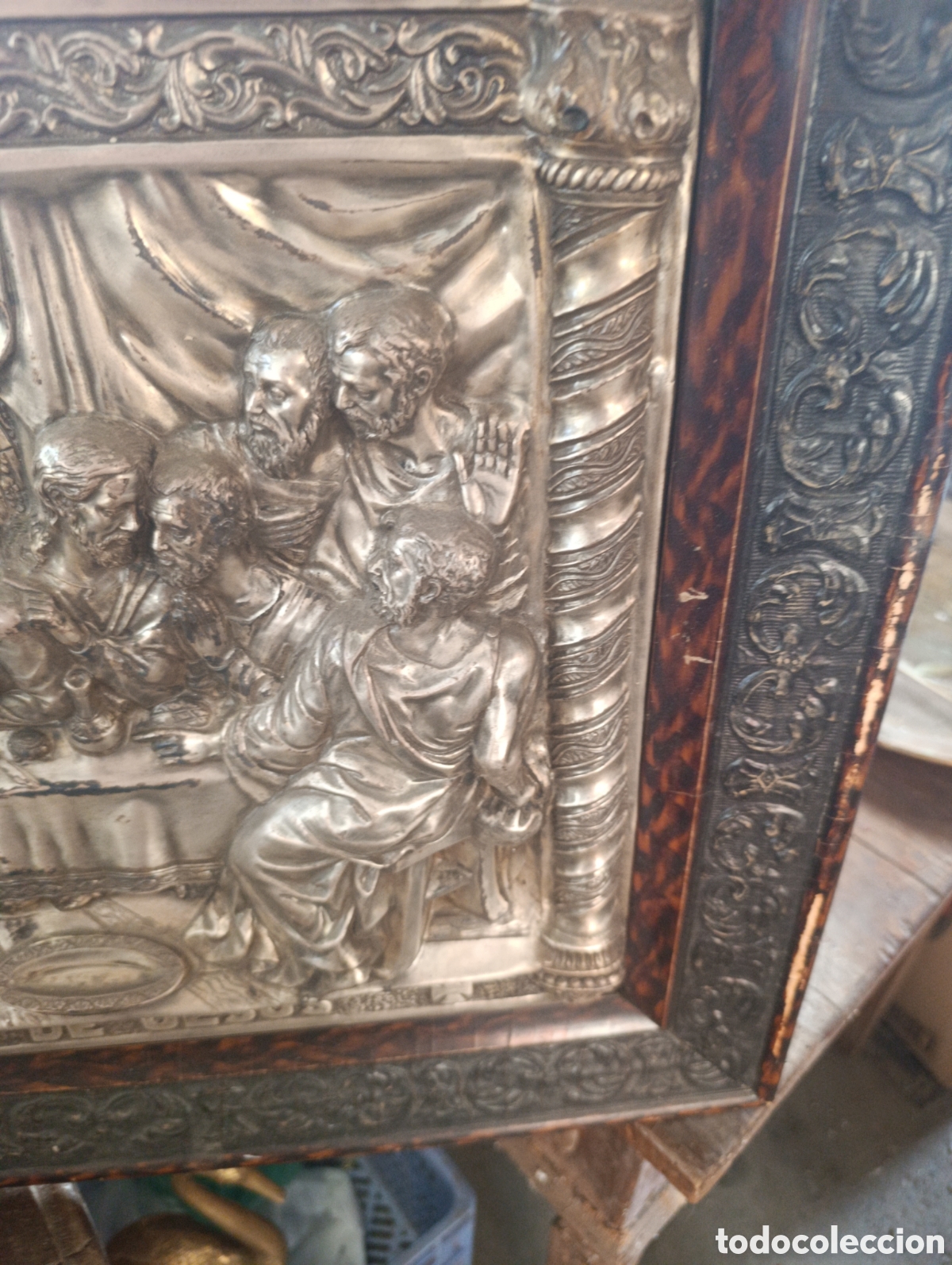 Antig&uuml;edades: Cuadro ultima cena en laton plateado. - Foto 3