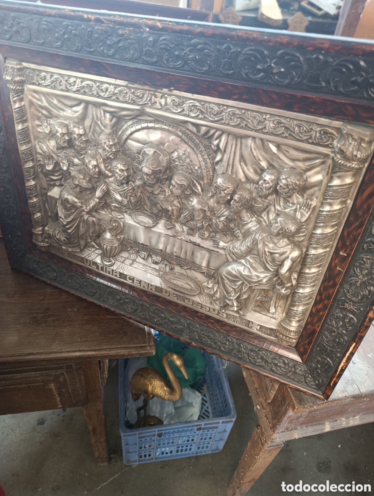 Antig&uuml;edades: Cuadro ultima cena en laton plateado. - Foto 7
