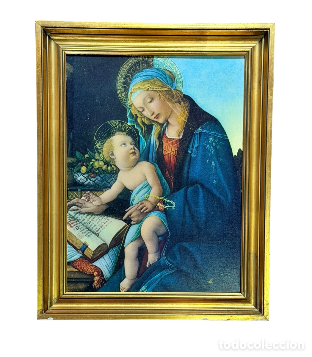 Antiquit&eacute;s: L&aacute;mina de La Virgen Renacentista Enmarcada