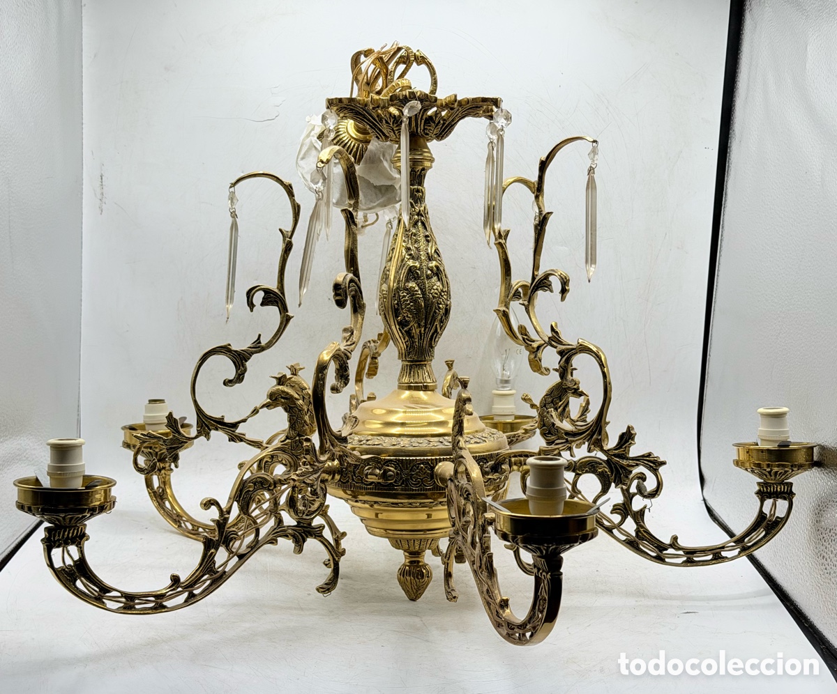 Antiquit&eacute;s: Antigua L&aacute;mpara de Techo de Bronce