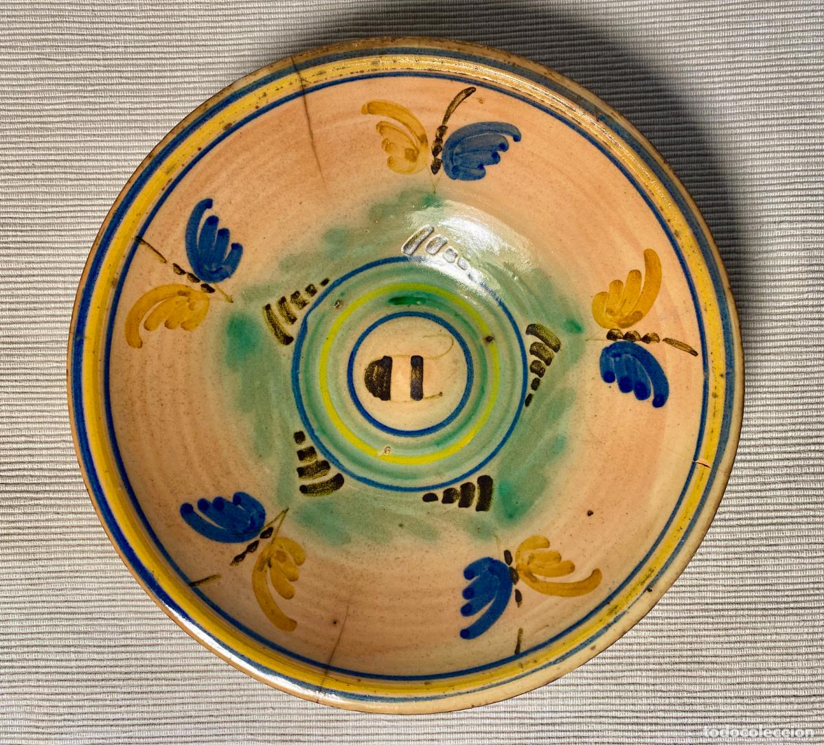 Antig&uuml;edades: Plato de novia ceramica Puente Arzobispo ( Toledo) Serie abecedario letra D ,princ. S, XX