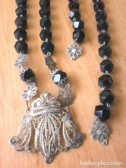 Antig&uuml;edades: ROSARIO AZABACHE (SIGLO XIX) incompleto: 55 Cuentas Grandes facetadas - Plata Filigrana isabelino